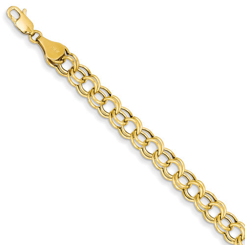 14k Yellow Gold 7.50mm Hollow Double Link Charm Bracelet