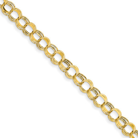 14k Yellow Gold Lite 7mm Triple Link Charm Bracelet