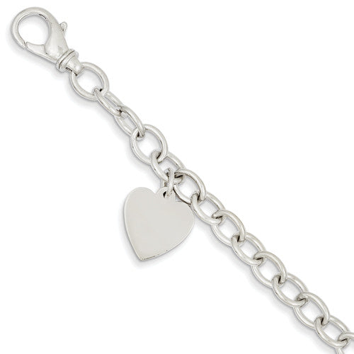 14k White Gold Link W/ Heart Charm Bracelet